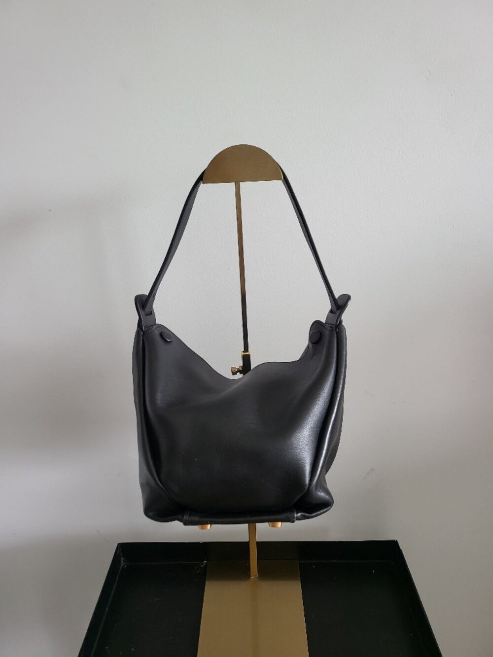 Black Advene mini Age top handle leather bag with genuine suede lining